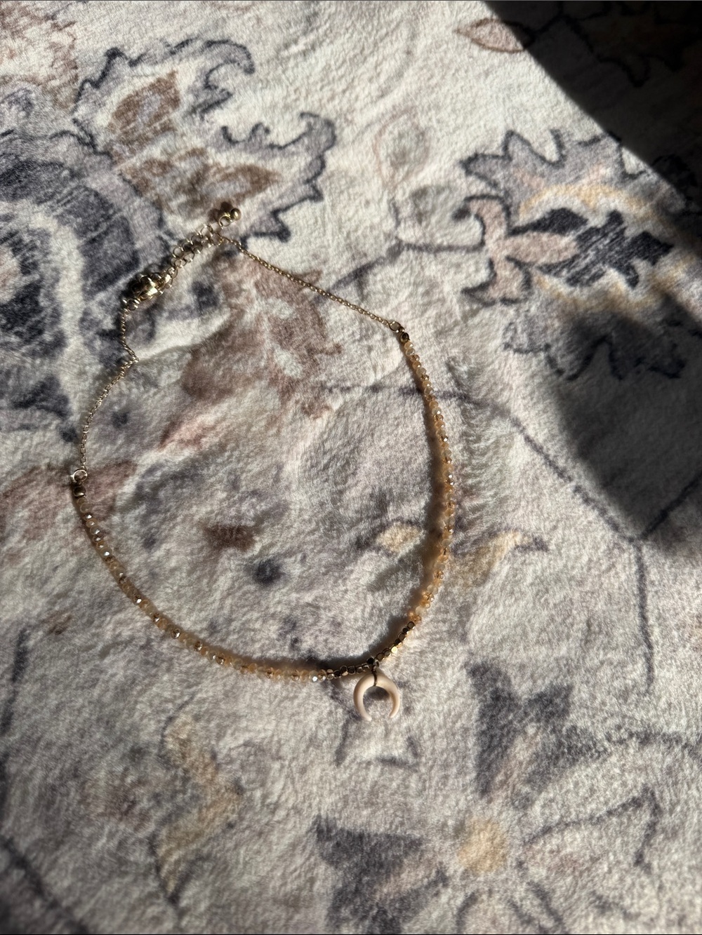 Buckle Gold Beaded Necklace with White Crescent Charm